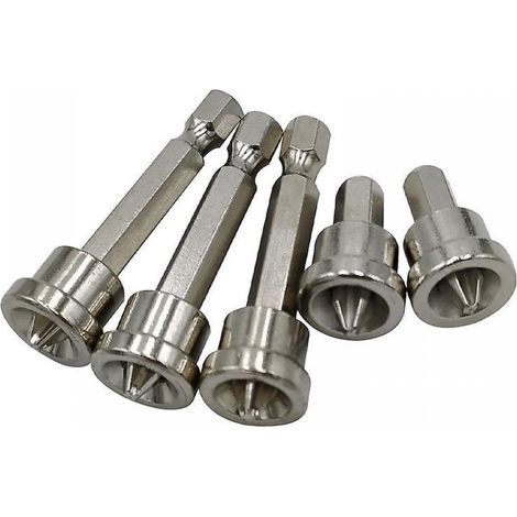 BEBUSINGOTO 5-teiliges Schraubendreher-Bit-Set mit magnetischer Positionierung, Holzschraubenkopf, Sechskantkopf, magnetischer Anti-Rutsch-Chargenkopfring (1/5)