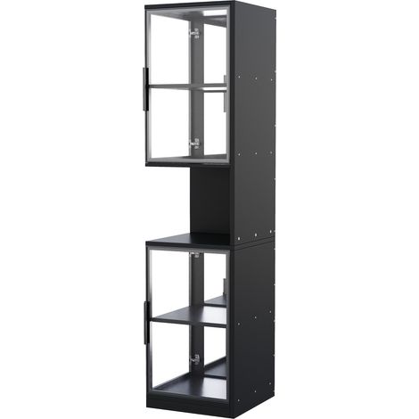 Vetrina LED da 205 cm con doppie porte in vetro e fondo a specchio, nera (1/5)