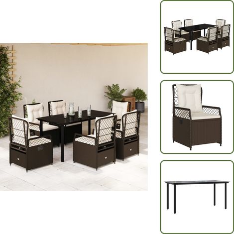 The Living Store 7-tlg. Garten-Essgruppe mit Kissen Braun Poly Rattan - Gartentisch (1/5)