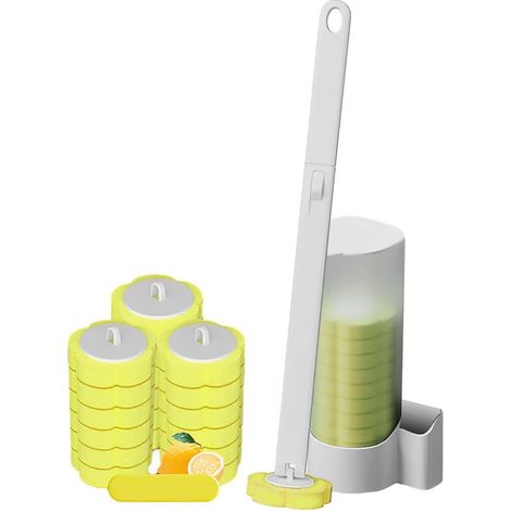 Erdbeerblase Toilettenbürste zum Einmalgebrauch, Einweg Toilettenbürste Set, Einweg Toilettenbürste mit Halter, Einweg Klobürste mit Abnehmbar Halter, 12 Schwamm Bürstenkopf Nachfüllkopf (Zitrone)