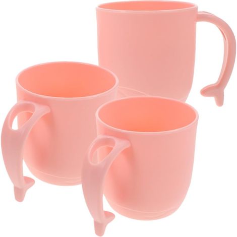 Lot de 3 Gobelets en Plastique Rose pour Bains de Bouche Poignée en Forme de Queue de Mammifère Marin, Surface Lisse et Anti-Chute, Capacité 350ml, pour Salle de Bain (1/5)