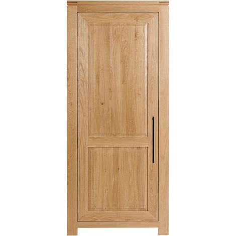 Hellin – Bonnetière moderne chêne clair 1 porte – Dimensions L 80 x P 55 x H 185 cm – 3 tablettes réglables – Système de fermeture progressive (1/4)