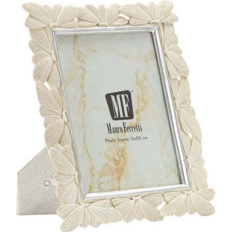 Cornice portafoto Butterfly in resina crema con farfalle e profili argento 15x20 (1/5)