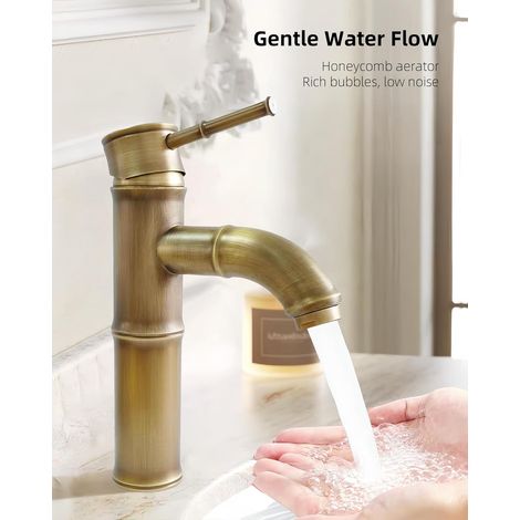 Mitigeur lavabo bronze vieilli bambou – Poignée unique cuivre, laiton brossé – Haut de gamme résistant à la corrosion