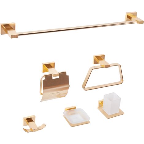 Conjunto de 6 accesorios de baño estilo moderno de aluminio brillante con vaso y jabonera dorado Riohacha