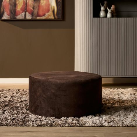 Pouf rond marron tissu doux RIVOLI (1/3)