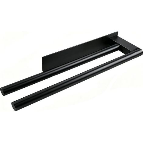 Porte serviettes mural noir en acier inoxydable antirouille finition brossée installation adhésive sans perçage design moderne pour salle de bain cuisine (1/5)