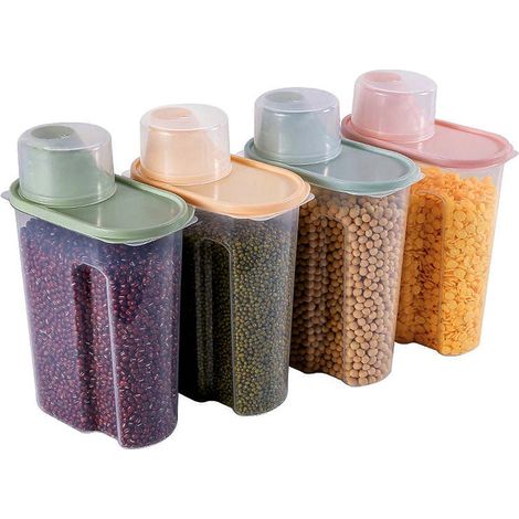 4PCS Cereal Storage Containers 2.2L Airtight Food Storage Container with Spout for Kitchen Plastic Dry Food Dispenser Containers with Measuring Cup for Cereals Rice Pet Food Dry Food