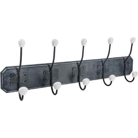 Pegane Patère murale bois 5 doubles crochets L60xH20cm déco intérieure couleurs assorties (1/4)