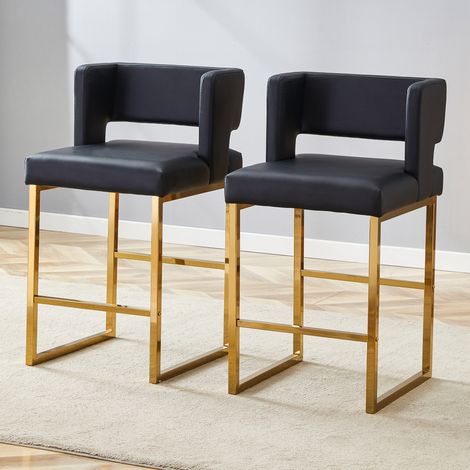 REDOM - Lot de 2 chaises de salle à manger siège de bar style ndique rembourré cuir PU métal Noir (1/5)