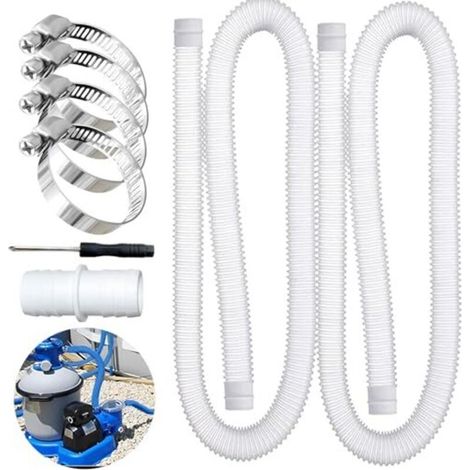 2Pcs tuyau piscine 32mm, avec 4 Clips de Sécurité Métalliques, pour Tuyau d'aspiration et Tuyau de Pompe, Blanc