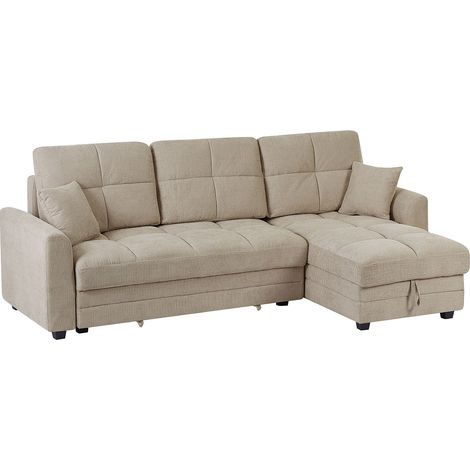 Divano angolare convertibile e reversibile in tessuto ciniglia beige LUMARIO