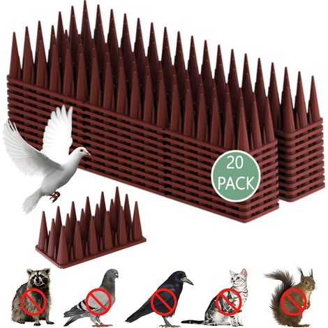 Lot de 20 pics à oiseaux améliorés 2022, 6 m, oiseau, écureuil, raton laveur, renard, animal dissuasif à pics de clôture pour l'extérieur anti-oiseaux pour éloigner les oiseaux (marron) (1/5)