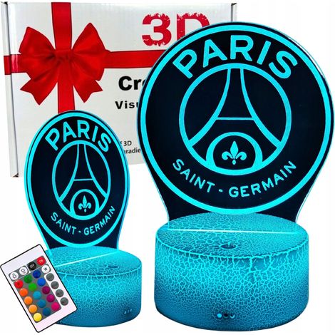 Veilleuse enfant 3D LED PSG Paris Saint Germain – Télécommande – Lumière douce multicolore – Alimentation USB et pile AAA