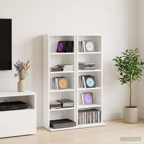 Beyamis Meuble CD 2 pièces Blanc 33 x 23,5 x 97,5 cm Bois d'ingénierie (1/5)