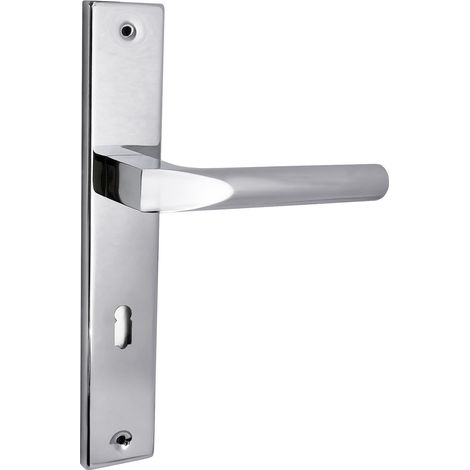 domino Türgriff 72 Drückergarnitur BB-Buntbart Set Langschildgarnitur Türklinke für Zimmertür, Bürotür, Kellertür & Innentür L-Form Türbeschläge aus Aluminium glänzendes ChromCONO M6 (1/5)