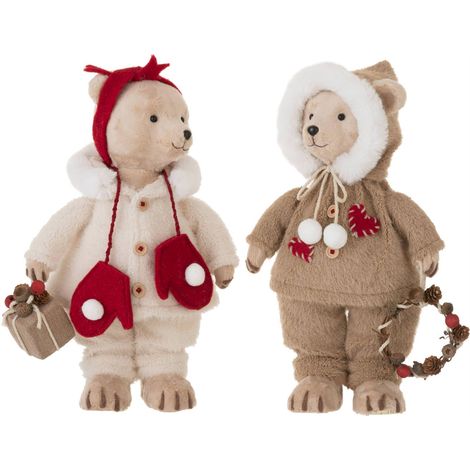Duo d'ours debout en textile - gris et rouge (1/3)