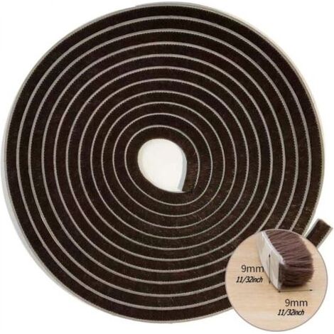 Brosse de joint d'étanchéité pour fenêtres/portes coulissantes, cté cadre (33 pi x 11/32 po de support x 11/32 po de brosse,brun) (1/5)