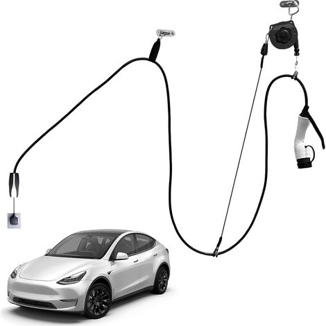 Enrouleur automatique pour câble de charge de voiture électrique - Sans fil de 2 m - Montage au plafond ou au mur - Compatible avec tous les chargeurs de niveau 2 (1/5)