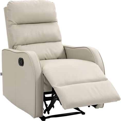HOMCOM sillón relax reclinable manual, sillón relax tapizado en PU con reposapiés retráctil, acolchado grueso, butaca reclinable hasta 160º, crema
