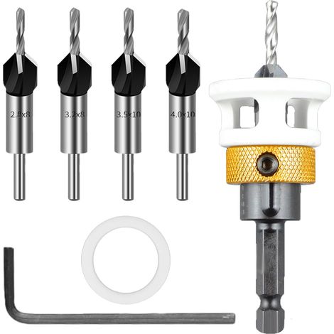 6 tlg Kegelsenker-Bohrer-Set, Bohrsenker mit Tiefenanschlag, Senker Holzbohrer mit 1/4" Hex Schaft, aus HSS-M2, präzise Bohrungen, für Holzverarbeitung (1/5)