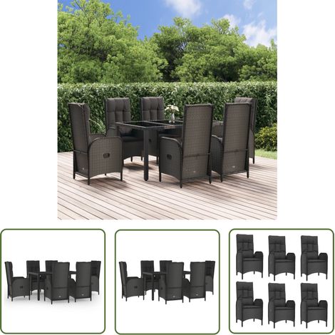 Lot de 7 Ensemble à dîner de jardin et coussins,Meubles Mobilier à dîner Noir et gris Rotin -17826 (1/5)