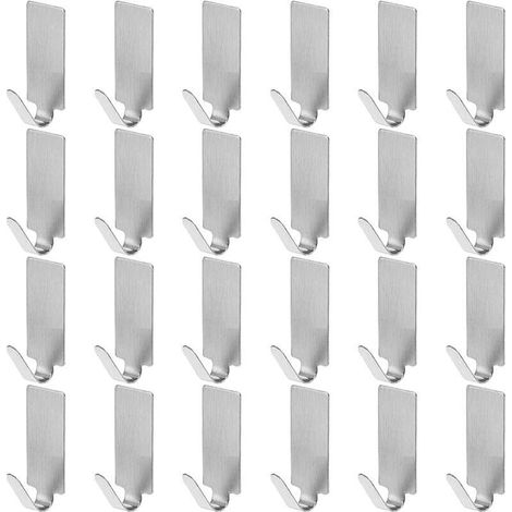 24 selbstklebende Haken aus Edelstahl zur Wandmontage, Handtuchhalter aus Edelstahl für Küche, Bad und Balkon (1/4)