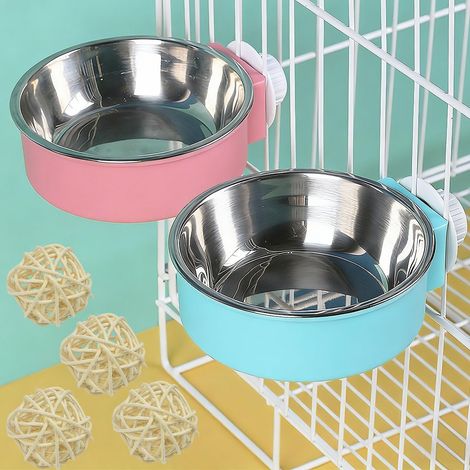 Set di 2 mangiatoie sospese per gabbia, mangiatoie sospese con 4 palline di vimini, mangiatoie sospese 2 in 1 rimovibili in acciaio inossidabile per criceti, porcellini d'India e piccoli animali (1/5)