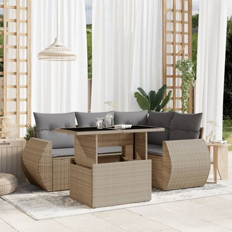 vidaXL Salon de jardin avec coussins 5 pcs beige résine tressée (1/5)