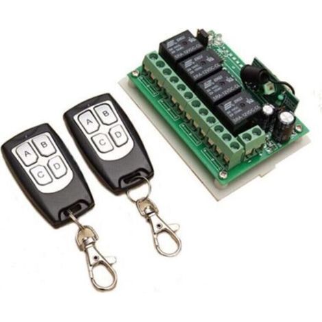 Télécommande sans fil 433 MHz, 12 V CC, 4 canaux, relais RF, 2 émetteurs + 1 récepteur pour alarme de porte de garage/portail (1/4)