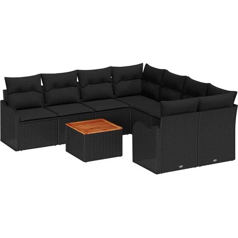 Garden Sofa Set with Storage 9 pcs Black Poly Rattan vidaXL