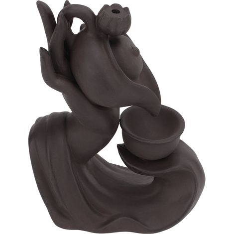 Brûleur d'encens en argile violette et bois de santal avec reflux de fumée, théière en forme de main de Bouddha, brûleur d'encens décoratif de style cascade pour bureaux. (1/5)