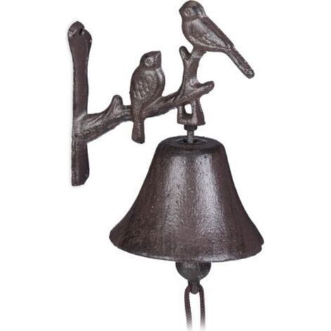 Gusseiserne Türklingel mit Vogelmotiv, antike Wandklingel, hitzebeständig, Gartendekoration, braunes Klingelseil, braun (1/5)