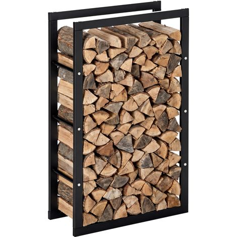 Portalegna, design contemporaneo, portata massima 100 kg, dimensioni 60L x 25W x 100H cm, metallo nero. (1/5)