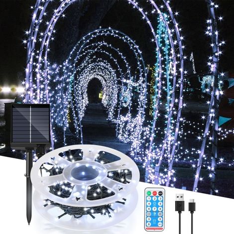SWANEW Guirlanda Solare LED Ghirlanda Luminosa Tenda LED Party Giardino Interno Esterno Decorazione Illuminazione Natalizia 30M 300LEDs Bianco Freddo (1/5)
