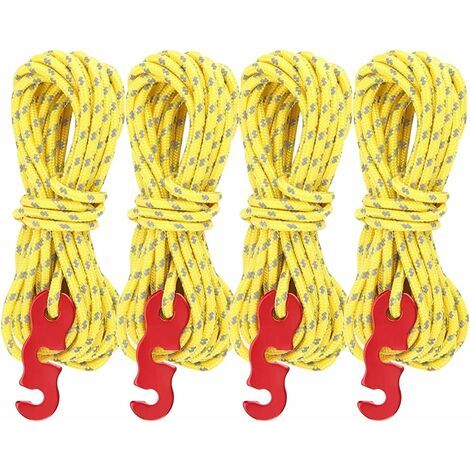 Lot de 4 tendeurs réfléchissants avec tendeur de câble, corde de tente lumineuse, diamètre 3 mm, résistant aux déchirures pour tente et voile d'ombrage (jaune, longueur 3m) (1/5)