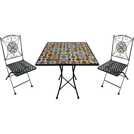 Axi Camilla Table Et Chaise Bistrot, 2 Chaises 1 Table,  Ensemble Bistro Extérieur, Mosaique Yellow Breeze - Salon De Jardin Bistrot, Table Bistrot Pour Jardin/Balcon/Terrasse