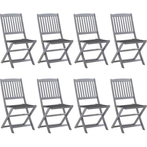 Lot de 8 Chaises de jardin pliables - Chaise d'extérieur pour terrasse/jardin avec coussins Bois d'acacia BV659706 - BonneVie (1/5)