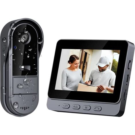 Sonnette sans Fil avec Caméra Extérieur Étanche 1080P, Visiophone Vidéo sans Fil Écran 4.3", Interphone Vidéo pour Famille Angle de Vision 170°, Portier Vidéo pour Maison, Interphone sans WiFi (1/5)