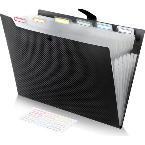 Trieur A4 7 Compartiments, Classeur Conception de l'étiquette Porte vue Bouton Rabattable Pour Rangement Papier Administratif, Noir (1/5)