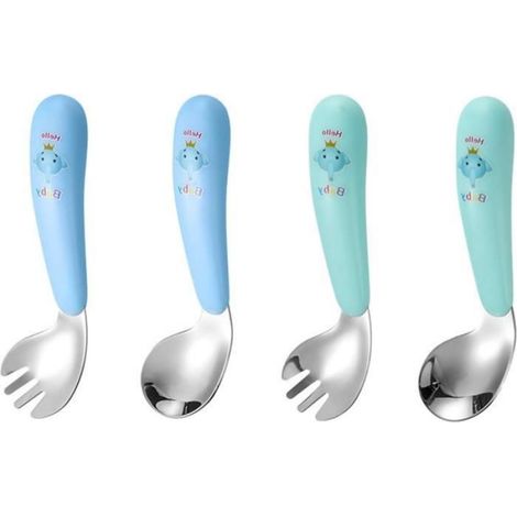 4Pcs Couverts pour Enfant Ustensiles pour Bb Cuillre et Fourchette Cuillre et Fourchette Dentranement pour Bb COUVERTS BEBE (1/3)