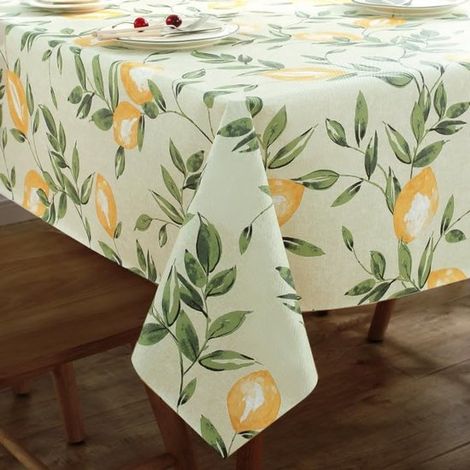 Rettangolare - Giallo limone - Lavabile - Materiale PVC - Impermeabile - Resistente all'olio - Tovaglia - Facile da pulire - Adatta per cucine, feste, ecc. - 140 x 180 cm (1/5)