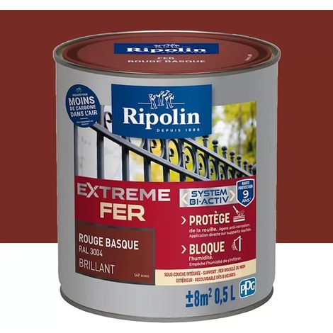 Peinture Fer RIPOLIN Extreme Fer Bi-Activ Rouge Basque 0,5 L (1/3)