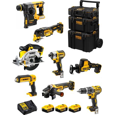 DeWALT Kit DWK802 (DCD796 + DCH273 + DCG405 + DCF887 + DCS355 + DCS369 + DCS391 + DCL050 + 3 x 5,0 Ah + DCB115 + Carro 3en1) (1/5)