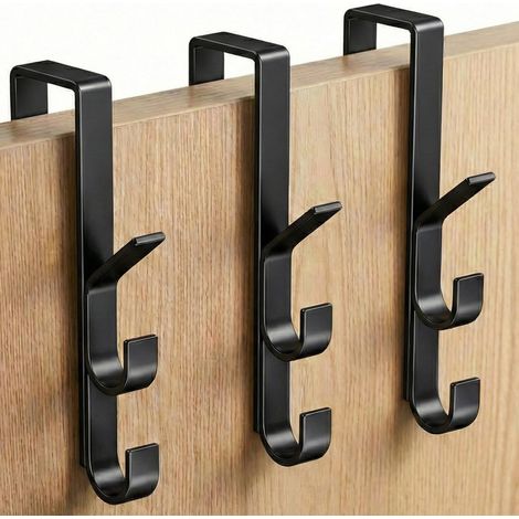 Lot de 3 Patères de Porte Suspendues (Total 9 Crochets) – Acier Carbone Renforcé – Porte Manteau Porte Sans Perçage Ultra-Plat (Fermeture Fluide) – Organisateur Vêtements & Sacs (Lot de 3 Noirs) (1/5)