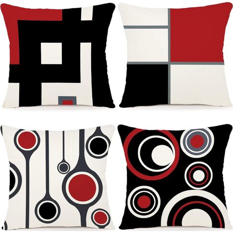 Lot de 4 Housses de Coussins 40x40 Motif Géométrique Housses de Coussin Décoratives en Coton Lin Taie Oreiller de Canapé Housse De Coussincarré pour Lit Voiture De La Maison Canapé 40x40 (1/5)
