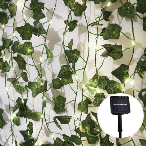 Guirlande lumineuse solaire en rotin et feuilles de lierre, 5 m x 50 LED, étanche, pour la décoration de jardin. (1/5)