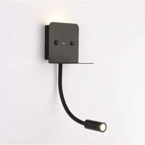 3W "Slange" led wall light + reading light with usb port Black - Black (1/5)