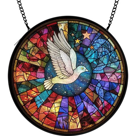 30 cmAttrape-soleil vitrail oiseau fleurs décoratif, panneau fenêtre jardin, cadeau Noël maman (1/5)