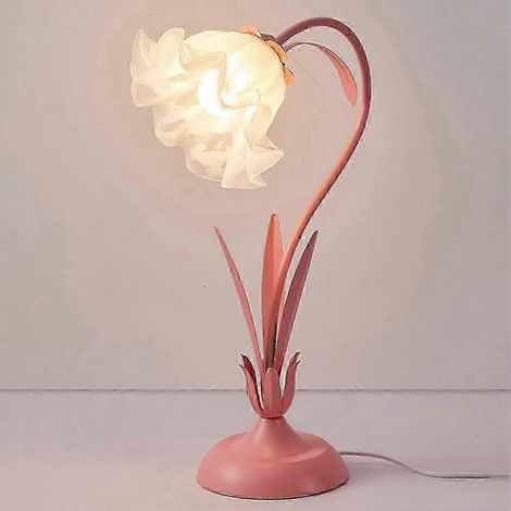 Lampe de table vintage avec abat-jour en verre à motif floral, lampe de bureau LED à 3 couleurs compatible avec le salon et la chambre. (1/4)